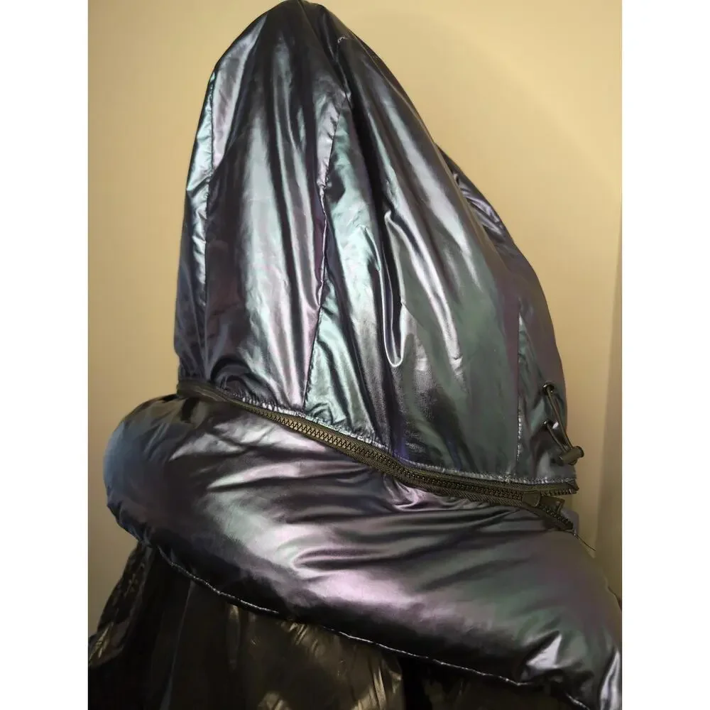 S13 NY blue metallic satin space Y2K futuristic Kylie puffer jacket - Picture 13 of 14
